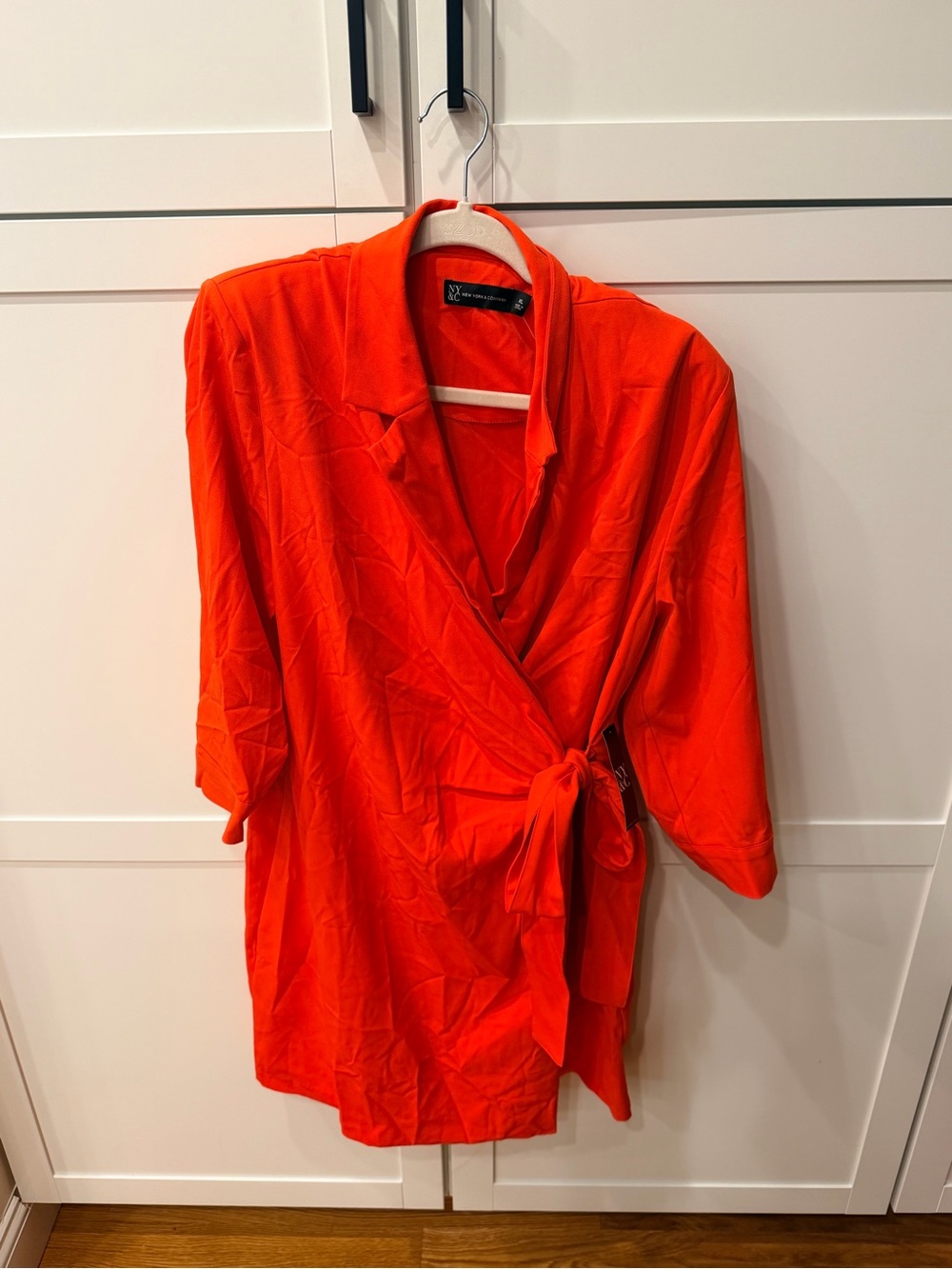 New York & Company Orange Wrap Tunic with Side Tie